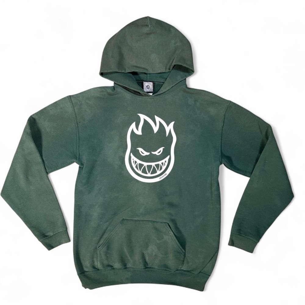 Vintage Spitfire The End Hoodie Mens Medium Green Faded Bighead Flame Skateboard